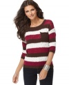 Mix up your knits with One A. This striped sweater features varied textures for a unique look!