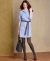 Tommy Hilfiger's shirtdress channels menswear panache with a scarf-inspired belt and crisp tailored details.