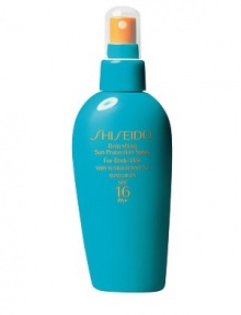 This light, refreshing spray protects body, hair and scalp from harmful UVA/UVB rays, with no sensation of stickiness or heaviness. A unique spray mechanism facilitates ease of application. Dual Sun Protection System offers optimal broad spectrum protection against both UVA and UVB rays in a light and refreshing formula. Vitamin E derivative offers antioxidant benefits. Very water-resistant. PABA-free. Recommended by the Skin Cancer Foundation as an effective UV sunscreen. This light, refreshing spray protects body, hair and scalp from harmful UVA/UVB rays, with no sensation of stickiness or heaviness. A unique spray mechanism facilitates ease of application. Dual Sun Protection System offers optimal broad spectrum protection against both UVA and UVB rays in a light and refreshing formula. Vitamin E derivative offers antioxidant benefits. Very water-resistant. PABA-free. Recommended by the Skin Cancer Foundation as an effective UV sunscreen.
