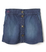 With cool snaps and bold M stitching on the back pockets, this denim Little Marc Jacobs skirt is fall's essential layer over tights and leggings.