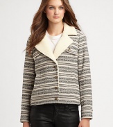 Soft and cozy in striped wool knit lined with lush faux shearling.Notched-collarChest pocketsButton frontWelt pocketsAbout 23 from shoulder to hemWoolFully linedDry cleanMade in USAModel shown is 5'10 (177cm) wearing US size Small.