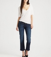 A chic update to your favorite bootcut silhouette, slightly cropped above the ankle in a dark, vintage wash.THE FITRise, about 9Inseam, about 27THE DETAILSZip flyFive-pocket styleSignature stitch back flap pockets98% cotton/2% elastaneMachine washMade in USA of imported fabricModel shown is 5'9 (175cm) wearing US size 4.