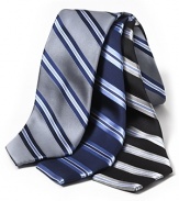 Textured multi stripe tie in silk satin.