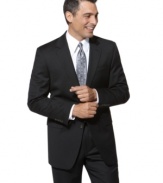 Who said looking good can't be feeling good too? This suit jacket is as comfortable as it is handsome. With a classic, single-breasted look, notched lapel and two button closure. Chest welt pocket, front flap pockets. Center back vent.