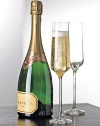 Brilliant European crystal is fused with super-strong magnesium to form a break-resistant, lightweight, graceful champagne flute. Science meets sophistication, and the result is shatterproof. Shaped to enhance aeration with a slightly wider flute and tall stem. Includes a 10-year manufacturer's limited warranty Lead-free crystal Each, 10¼H Each, 6½ oz. Dishwasher safe Imported