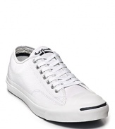 These classic shoes made famous by Jack Purcell are as popular as ever. Leather low-top sneakers with perforated detail throughout. Rubber cap toe and sole.