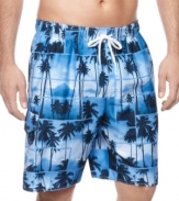 Expand your sun style with these laid-back printed swim trunks from Newport Blue.