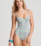 Echo's floral-print bikini makes a demure addition to your poolside look. Towel off and team this suit with white denim shorts for laid-back cool.