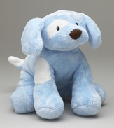Gund Spunky medium blue. Spunky stuffed puppy is 10 tall. White spots on a blue coat.
