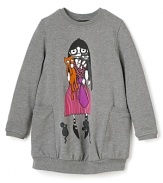 An ultra comfy brushed fleece sweatshirt in heathered cotton, adorned with the Little Miss Marc logo and kitty cat on the front and back.