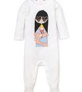 The always hipper-than-hip Miss Marc enjoys a popsicle on the front of this cute footie. With poppers on the legs for easy in and out.
