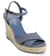 A must-have sandal with a high jute wrapped wedge heel heightens your style and lengthens legs. From Cole Haan.