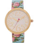 A little quirky, a little fancy: this fun Betsey Johnson watch features oversized numerals and a pretty rose print.