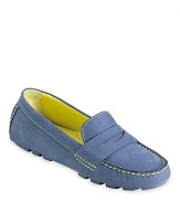 This driver takes the wheel in a rich array of colors with contrast pops. From Cole Haan.