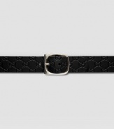 Leather with engraved square logo buckle. 1½ wide Made in Italy