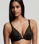 A low plunge bra with delicate floral lace detail along neckline from Donna Karan.