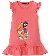 Perfect for all her land and sea excursions, this cute, fun and frilly dress features a signature Miss Marc print and ruffles at the shoulder and hem.
