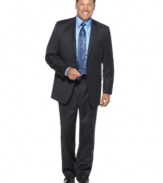 A truly classic look with pinstripe pattern all over and a wide, notched lapel, this handsome blazer in stretch wool cuts a striking silhouette.