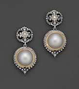 Gleaming pearls add moonlit beauty to 18K yellow gold and sterling silver earrings from Konstantino.