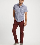 Add a pop of color to your basic pant collection with this straight-leg silhouette, set in a comfortable stretch cotton twill.Five-pocket styleInseam, about 34½98% cotton/2% elastaneMachine washImported