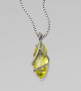 From the Cable Wrap Collection. Dazzling diamonds and beautiful, sterling silver cables surround this faceted, marquis lemon citrine stone. Lemon citrineDiamonds, .18 tcwSterling silverSize, about 1½ Sterling silver baleImported Please note: Chain sold separately. 