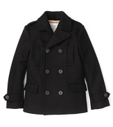 A classic style that's as sophisticated for little ones as it is for adults, this Burberry pea coat is a timeless staple.