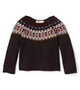 Get giddy over this sweet heritage-inspired sweater from Pearls & Popcorn, adorned with a rich fairisle print across chest and shoulders