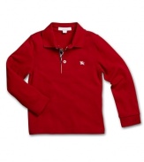 A brilliant red polo with subtle plaid trim.