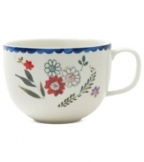 Freshen up. Colorful wildflowers scatter on the Scallop Floral mug, a charming addition to country settings from Marcela for Prima Design. With dainty blue trim.