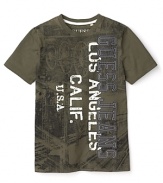 Blending embroidery and military-inspired logo print, this hip tee brings tons of texture to your little guy's playground uniform.