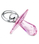 An adorable gift for new parents, the rose-colored pacifier figurine combines faceted Swarovski crystal with a ring of polished silvertone metal.