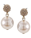 Belle of the ball. Carolee combine's shimmering glass pearls and crystal fireballs on these stunning double drop earrings. Crafted in 12k gold-plated mixed metal. Approximate drop: 1 inch.