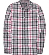 Show off your sensitively cool side with this plaid woven shirt from Ecko Unltd.