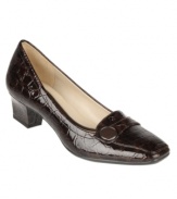 Fashion plus function add up to Naturalizer's Fulton pumps! A stylish enamel button detail at the toe adds flair to this easy-to-wear shoe.