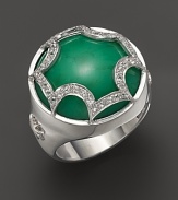 This bold chrysophrase dome ring, set in sterling silver, gets a dramatic finish with a white sapphire Maltese cross. By Elizabeth Showers.