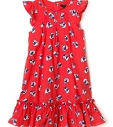 Cheery and chic, this Little Marc Jacobs dress charms with a wide-eyed girl in a heart balloon print and flouncy ruffle trim.