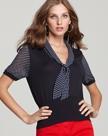 A ladylike silhouette is scattered with adorable mini polka dots on this BASLER sweater, tapping into two of the season's standout trends.