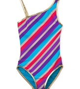 Little Marc Girls' Asymmetrical Mailot Swim Suit - Sizes 2-12