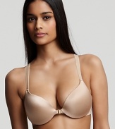 A soft and sleek racerback bra with logo detail along underside of straps.