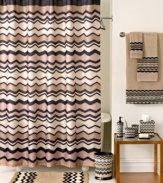With a distinctly rustic ambiance, this Lauren shower curtain from Avanti boasts a playful zigzag motif in warm tones of ivory, beige and black.