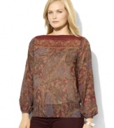 Lauren Ralph Lauren's slightly sheer georgette plus size blouse is rendered with an allover floral pattern, adding feminine allure to any wardrobe.