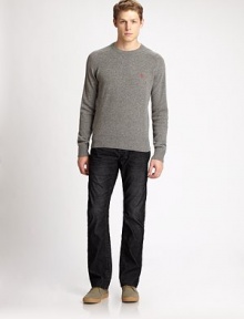A relaxed fit with modern sensibilities is rendered in slightly faded, fine-wale corduroy. Five-pocket style Signature stitching on back pockets Inseam, about 34 70% cotton/30% polyester Machine wash Imported A relaxed fit with modern sensibilities is rendered in slightly faded, fine-wale corduroy. Five-pocket style Signature stitching on back pockets Inseam, about 34 70% cotton/30% polyester Machine wash Imported