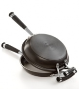 Flip for it-fritatta is breakfast's best kept secret & now you can prep & serve up this sensational dish right at home. Two durable interlocking pans seal in ingredients and make it easy to simply turn the skillets so each side cooks to perfection, plus each pan is perfect for use on its own, too. A versatile nonstick finish covers the heavy gauge, hard-anodized surfaces for quick heat-up & cleanup. Lifetime warranty.