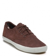Keds dresses up it signature low-profile sneaker with soft suede and leather lace detail.