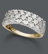 Layer up on scintillating sparkle. This dazzling three-row ring features round-cut diamonds (1/8 ct. t.w.) in a 14k gold and sterling silver setting.