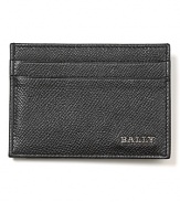 A beautifully-crafted card case from Bally, with attached silvertone money clip with logo engraving.