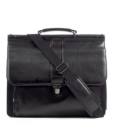 Meld function and fashion flair for a durable, yet rich, leather briefcase that offers the simplified organization that fast-paced life demands with an organizer pocket designed for business must-haves, a padded computer pocket for working on the road and a rear compartment with an easy-access pocket for last-minute adjustments. Limited lifetime warranty.