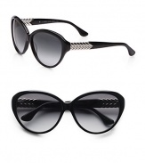 From the Chevron Collection. These lightweight, acetate frames are accented with chevron metal temples. Available in black with double smoke gradient lens. Metal accented chevron temples100% UV protectionImported