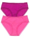 A basic bikini with wide sides and pretty lace trim along legs and waist. Style #856138