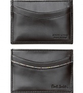 This handsome leather credit card case has 4 card slots, accented with contrast piping.